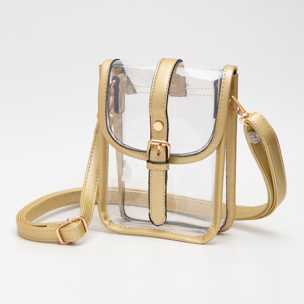 Gold Transparent Clear CrossBody Purse Bag Leather Buckle Women Accessory